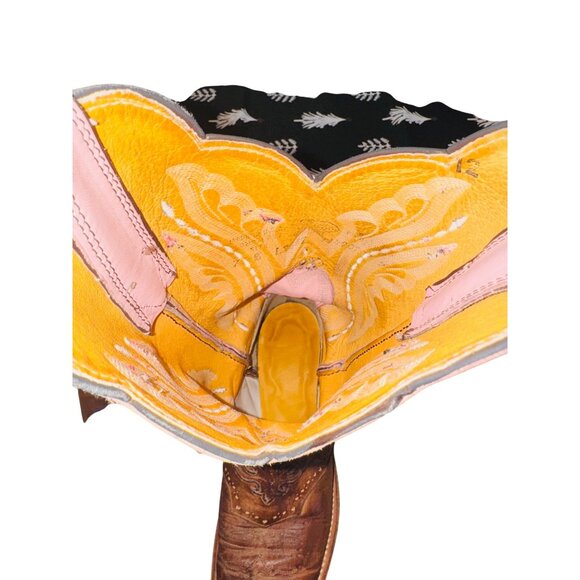 JUSTIN L2667 PINK TAN LEATHER SQUARE TOE COWBOY WESTERN COWGIRL GLAM BOOTS 7.5 - Picture 12 of 14